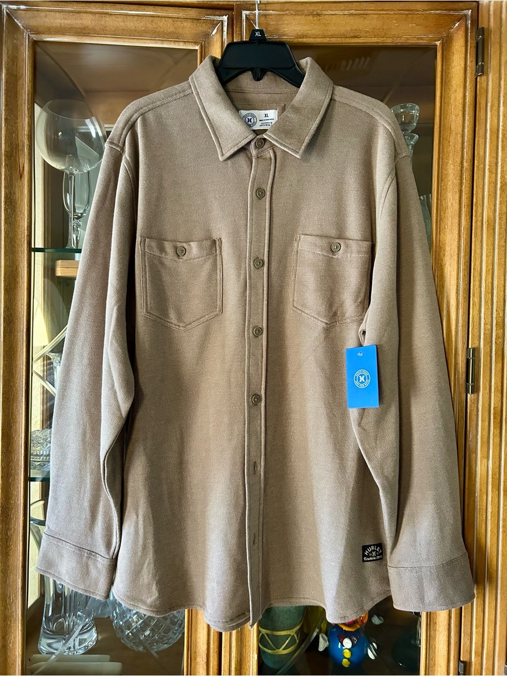Hurley Men's Casual Button-Down Shirt Jacket in Taupe Brown